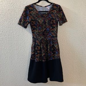 XS Rainbow Print Colorblocked LuLaRoe Amelia Dress